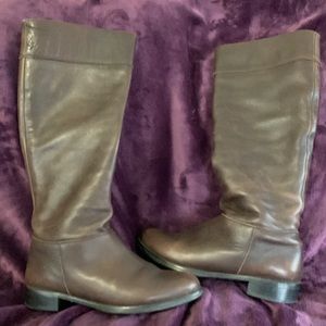 Brown Leather Boots with 1 Inch Heal and Half Zipper